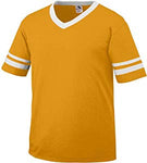 Augusta Sportswear V-Neck T-Shirt Jersey with Striped Sleeves(Gold/White, XX-Large)