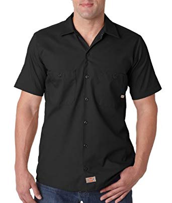 Dickies Occupational Workwear LS535BK L Polyester/ Cotton Men's Short Sleeve Industrial Work Shirt, Large, Black