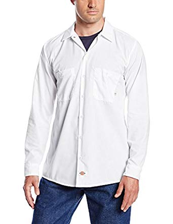 Dickies Occupational Workwear LL535WH M Polyester/ Cotton Men's Long Sleeve Industrial Work Shirt, Medium, White