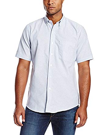Dickies Occupational Workwear SS46BS 185 Polyester/ Cotton Men's Button-Down Short Sleeve Oxford Shirt, 18-1/ 2" Neck, Blue with White Stripe