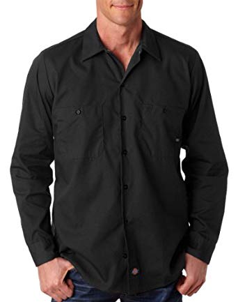 Dickies Occupational Workwear LL535BK S Polyester/ Cotton Men's Long Sleeve Industrial Work Shirt, Small, Black
