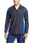 Dickies Occupational Workwear LL524CHRB 3XL Polyester/ Cotton Men's Long Sleeve Industrial Color Block Shirt, 3X-Large, Dark Charcoal/ Royal Blue
