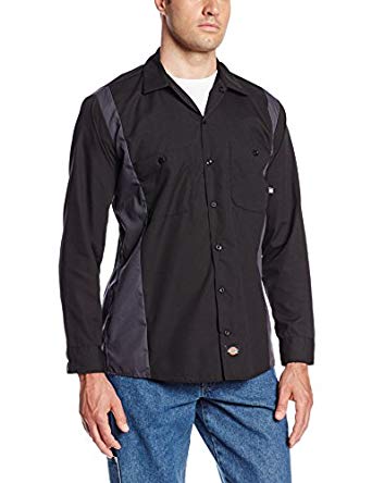 Dickies Occupational Workwear LL524BKCH 4XL Polyester/ Cotton Men's Long Sleeve Industrial Color Block Shirt, 4X-Large, Black/ Dark Charcoal