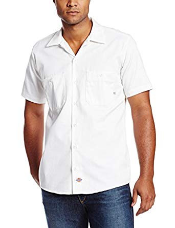 Dickies Occupational Workwear LS307WH XL Cotton Men's Short Sleeve Industrial Work Shirt, X-Large, White