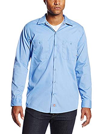 Dickies Occupational Workwear LL535LB L Polyester/ Cotton Men's Long Sleeve Industrial Work Shirt, Large, Light Blue