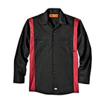 Dickies Occupational Workwear LL524BKER XL Polyester/ Cotton Men's Long Sleeve Industrial Color Block Shirt, Extra Large, Black/ English Red