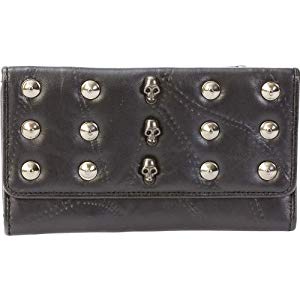 Italian Stone Design Genuine Lambskin Leather Wallet with Skulls & Studs - LUWALSK2