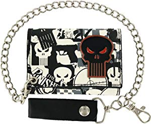 The Punisher Metal Badge Tri-fold Chain Wallet
