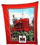 Farmall Farm Scene Thick Sherpa and Fleece Red Blanket