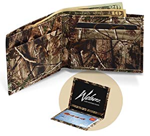 Realtree Leather Wallet, Mens All Purpose Camo Leather Billfold + ID Case